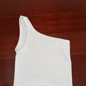 White One-Shoulder Ribbed Top